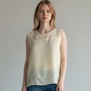 elie tahari silk somerset Ameita Blouse L NWT light yellow $248